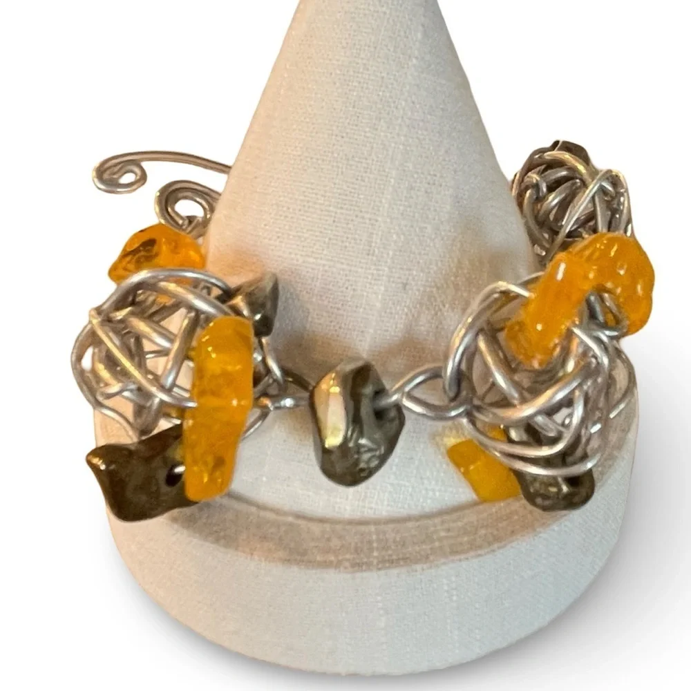 Vintage Abra Caged Aluminum and Amber Bracelet